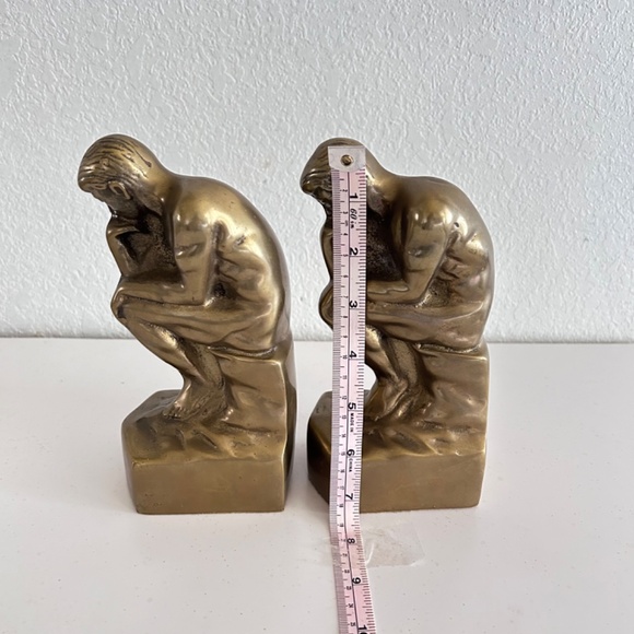 Vintage “The Thinker “ Statue Art Deco Bookends a Pair Heavy Solid Brass 7" inch - Picture 7 of 9